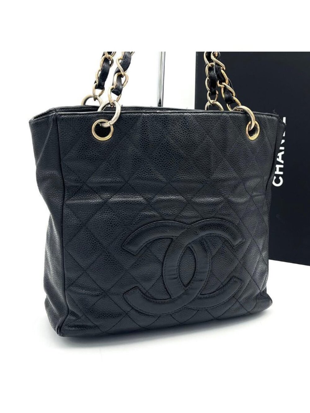 Chanel Quilted Petite Shopping Tote PST Caviar Leather Black